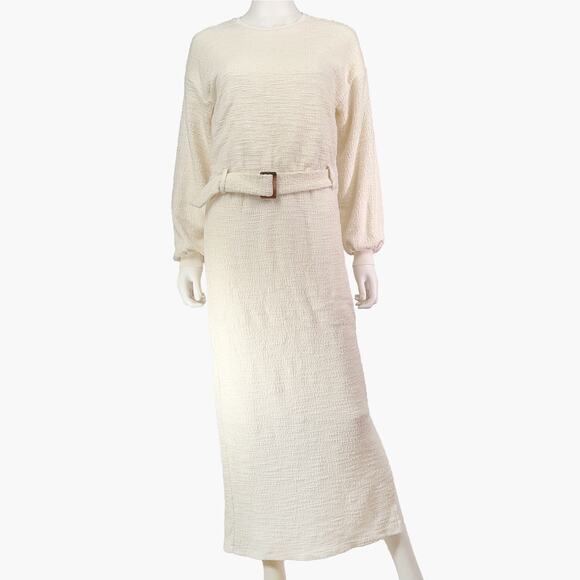 DOLAN Long-Sleeve Jacqueline Belted Midaxi Pencil Dress (Ivory | Size S) - Picture 3 of 12